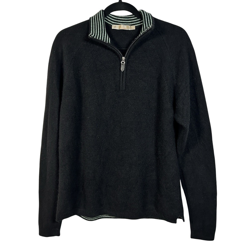 Raffi Sweater Men's Cashmere Luxury Business Casual Pullover 1/4 Zip Black Large